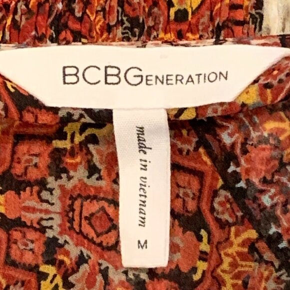 BCBGeneration Sheer Multicolor Peplum Ruffle V Neck Blouse Romantic Sz M#229i - Picture 5 of 6